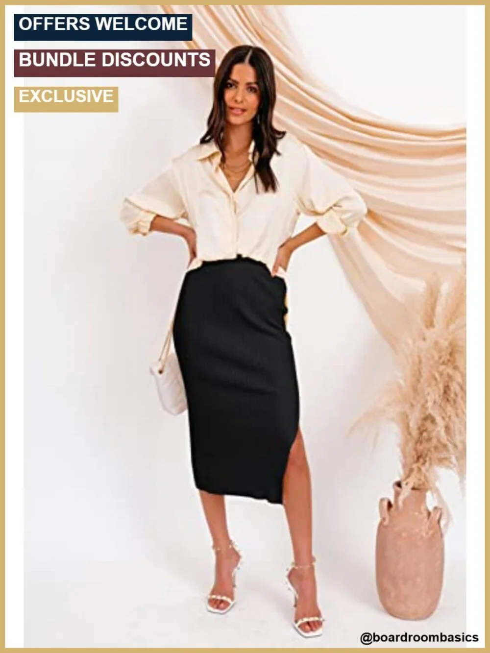 Midi Pencil Bodycon Skirt Split Side Stretchy Ribbed Knit High Elastic Waist